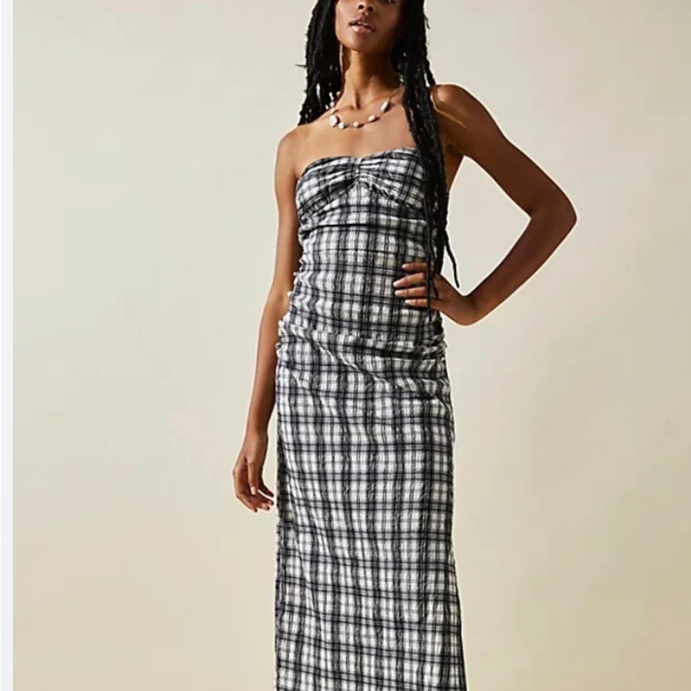 Free People strapless Plaid Maxi Dress in Black and White